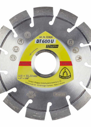 Disco de corte diamantado KLINGSPOR DT 600 U Supra Ø 230 mm, diámetro 22,23 mm (4000843521)