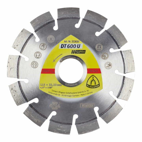 KLINGSPOR Disque à tronçonner diamant DT 600 U Supra D. 230 mm perçage 22,23 mm ( 4000843521 )