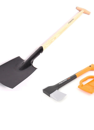 Fiskars Garten Set mit Spaltaxt X 11 S 45 cm ( 122443 ) und Damen Spaten 880 g ( 394 D ) - Toolbrothers