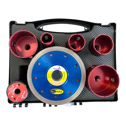 Marcrist Kit complet carrelage 125 mm + 1x coupe-carreau + 5x forets à carrelage + 10x disque à tronçonner inox + 1x bride de changement rapide ( 3999.101.354 ) + Coffret