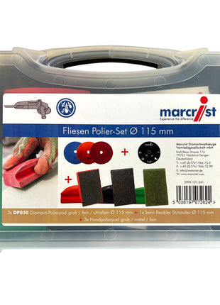 Marcrist Set de polissage de carrelage 115mm + 1x plateau de polissage velcro + 3x disque diamant velcro + 3x pad de polissage manuel ( 3999.101.341 ) + mallette