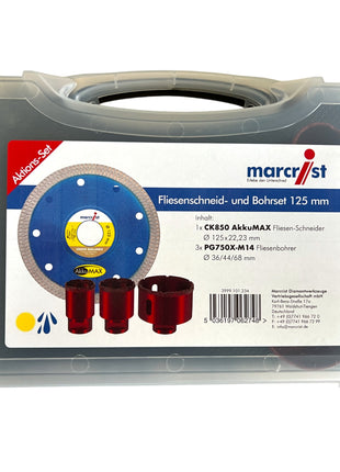 Marcrist set de coupe et de perçage de carreaux 125 mm + 1x disque à tronçonner + 3x forets à sec ( 3999.101.234 ) + Coffret