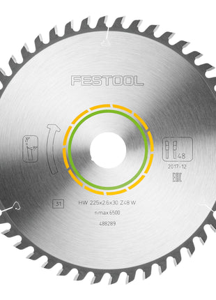 Hoja de sierra circular Festool HW 225x2,6x30 W48 MADERA CORTE FINO 2 piezas (2x 488289) 225 x 2,6 x 30 mm 48 dientes para tableros de bloques, madera contrachapada, tableros multiplex, vidrio acrílico, MDF