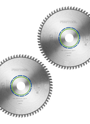 Festool HW 225x2,6x30 TF68 Lame circulaire Aluminium / Plastics 2 pces ( 2x 488291 ) 225 x 2,6 x 30 mm 68 dents pour aluminium, métaux non ferreux, plastiques, PVC