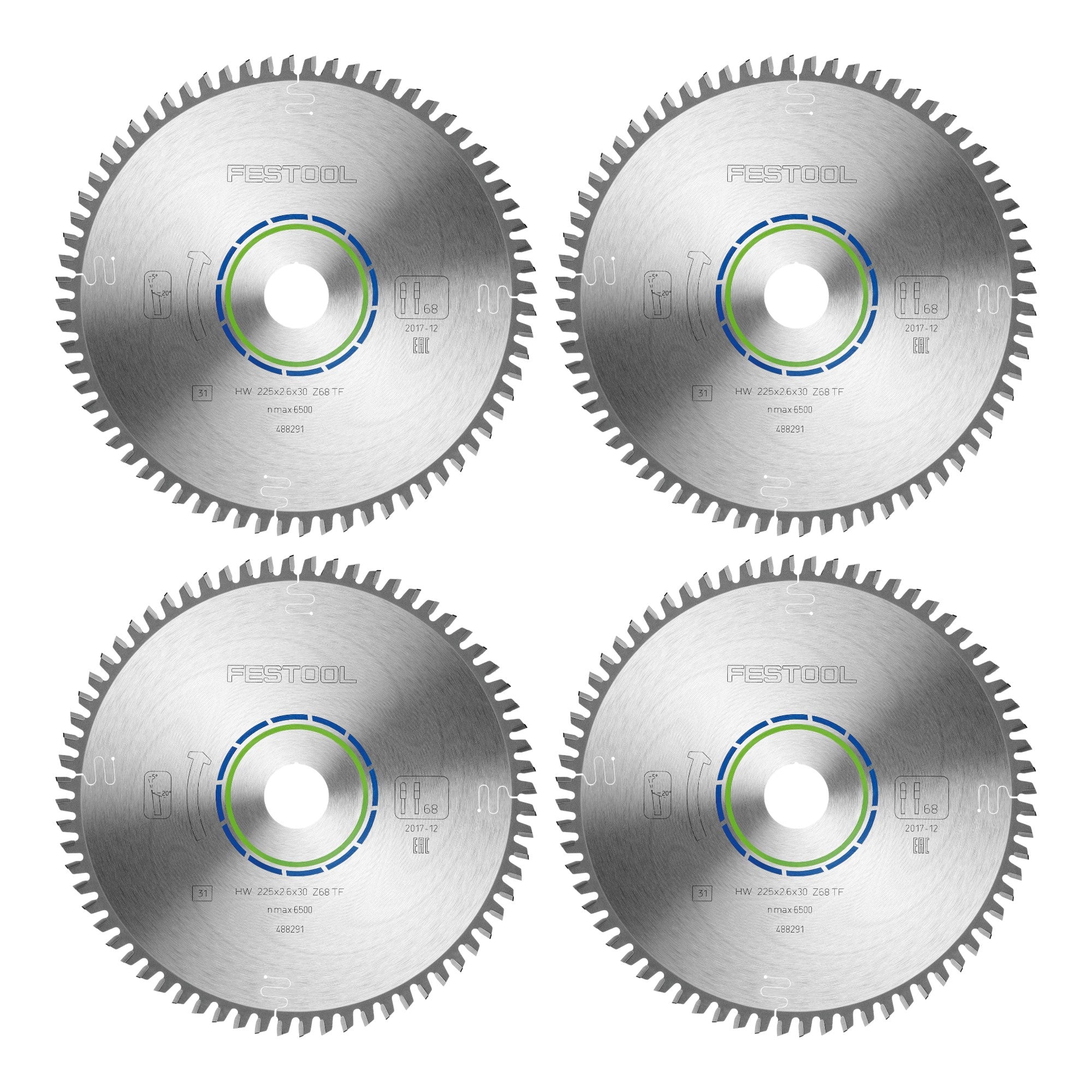 Festool HW 225x2 6x30 TF68 Kreissaegeblatt Aluminium Plastics 4 Stk 4x 488291 225 x 2 6 x 30 mm 68 Zaehne fuer Aluminium NE Metalle Kunststoffe PVC 0 - toolbrothers