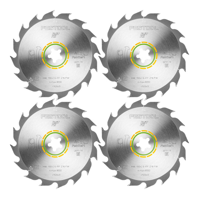 Festool HW 190x2,6 FF PW16 Lame circulaire WOOD RIP CUT 4 pces ( 4x 492049 ) 190 x 2,6 mm 16 dents pour coupes longitudinales dans le bois massif