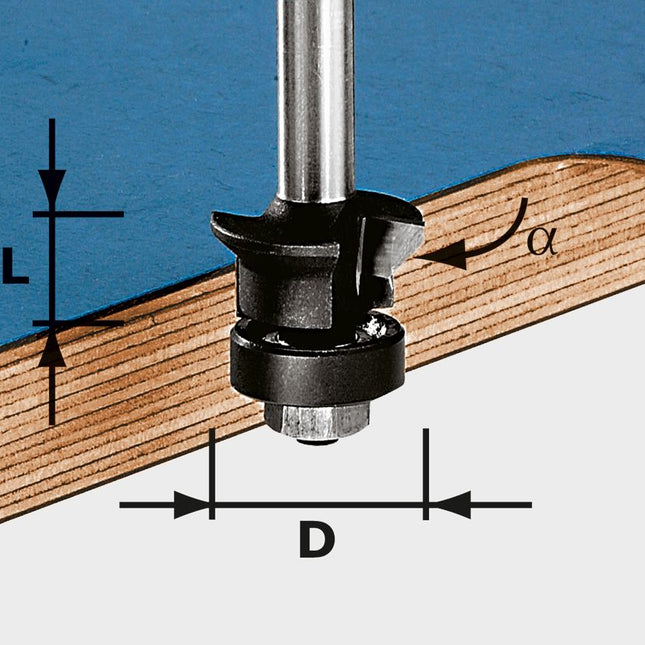 Fraise affleurante à chanfrein Festool HW S8 D24/0° +45° (491026) pour OF 900, OF 1000, OF 1010, OF 1010 R, OF 1400, OF 2000, OF 2200