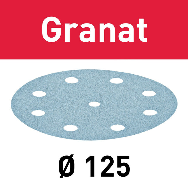 Festool STF D125/8 P500 GR/100 disque abrasif grenat (497178) pour RO 125, ES 125, ETS 125, ETSC 125, ES-ETS 125, ES-ETSC 125, ETS EC 125, LEX 125