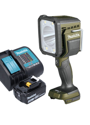 Makita DML 812 SF1 Foco manual a batería 18 V 1250 lm LED verde oliva edición especial para aventuras al aire libre + 1x batería 3,0 Ah + cargador