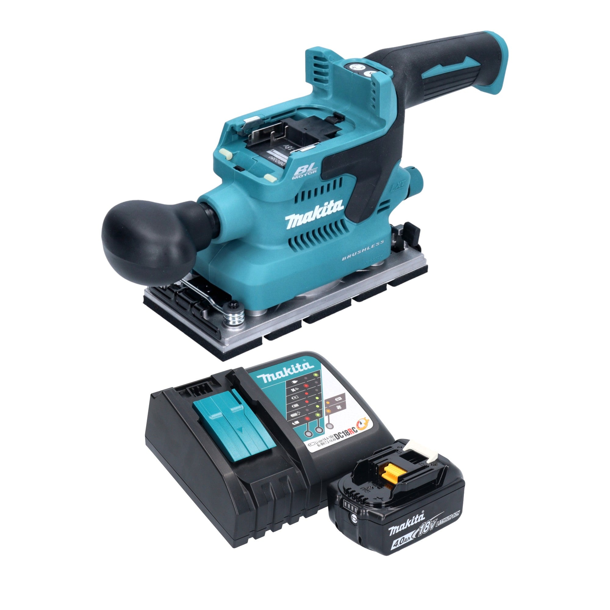 Makita DBO 380 RM1 Akku Schwingschleifer 18 V 93 x 185 mm Brushless 1x Akku 4 0 Ah Ladegeraet 0 - toolbrothers