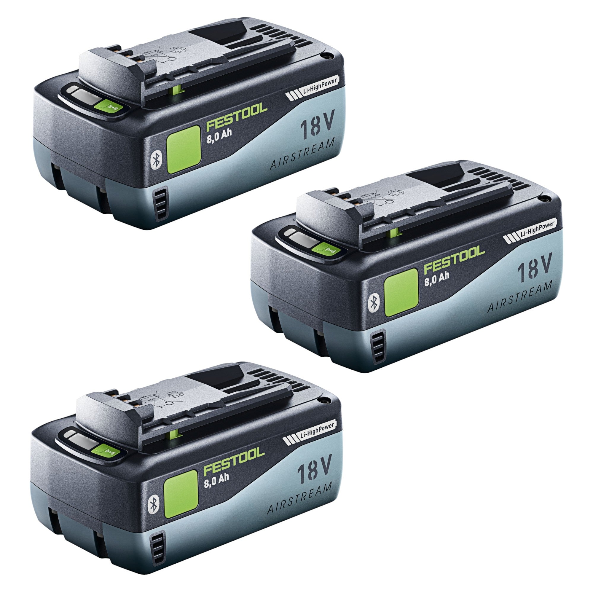 Festool Akku Set 3x BP 18 Li 8 0 HP ASI Akku 18 V 8 0 Ah 3x 577323 8000 mAh Li ion mit Ladestandanzeige 1 - toolbrothers