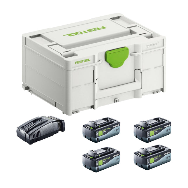 Festool SYS 18V 4x8,0/SCA16 Kit énergie 4x batterie 18 V 8,0 Ah ( 4x 577323 ) + chargeur ( 576953 ) + Systainer