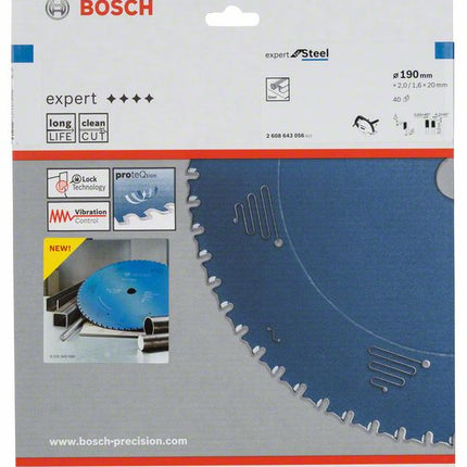 Lame de scie circulaire Expert for Steel Bosch, 190 x 20 x 2,0 mm, 40 ( 2608643056 )
