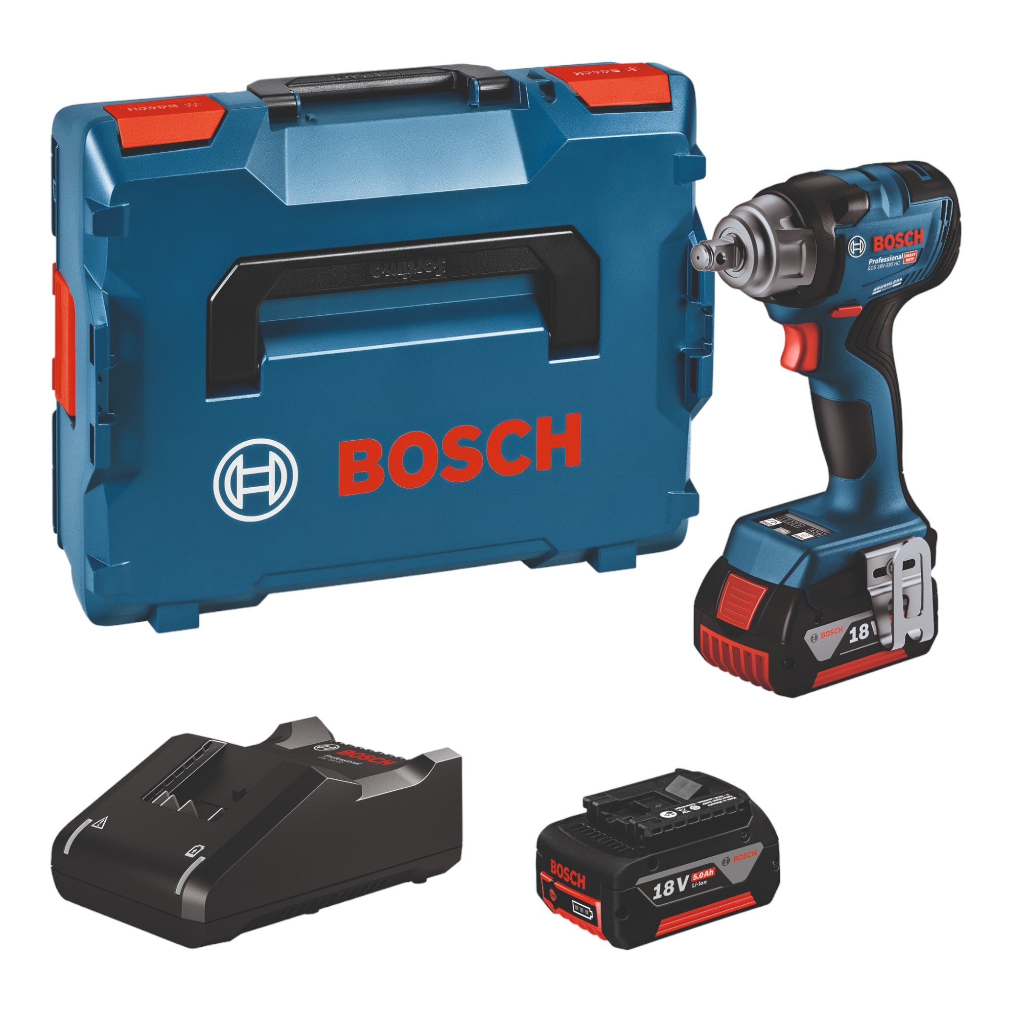 Bosch GDS 18 V HC Akku Drehschlagschrauber 330 Nm 06019L5003 L Boxx 2x Akku 5 0 Ah Ladegeraet 0 - toolbrothers