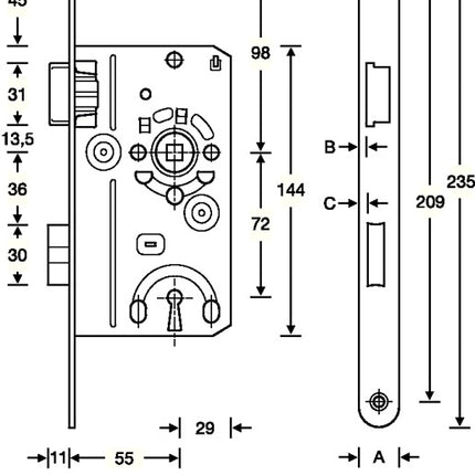 SSF Serrure à encastrer pour porte de chambre BB 20/ 55/72/8 mm DIN gauche ( 3000251084 )