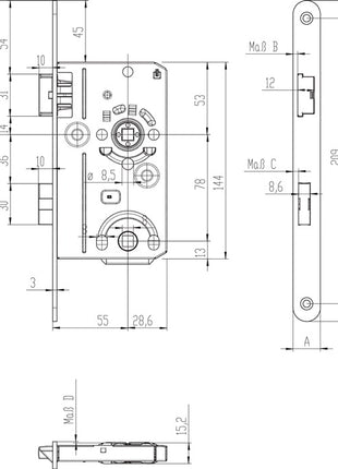 Cerradura de embutir para puerta de habitación SSF BAD20/55/78/8 mm DIN derecha (3000251087)