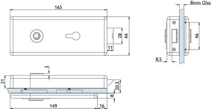 HERMAT Serrure de porte en verre 6083 PZ - Genova acier inoxydable mat ( 3000253943 )