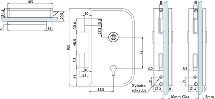 HERMAT Serrure de porte en verre 6033 PZ L - Roma acier inoxydable mat ( 3000253945 )