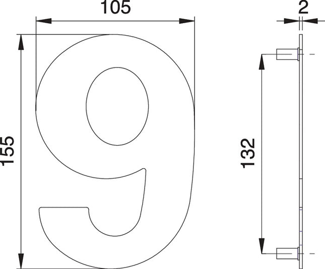 EDI Numéro de maison chiffre 6 / 9 acier inoxydable mat ( 3000261321 )