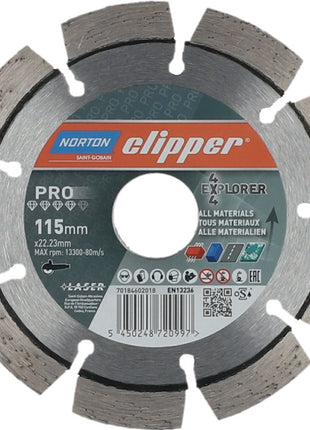 Disque à tronçonner diamanté NORTON CLIPPER 4 x 4 Explorer Ø 115 mm alésage 22,23 mm (4000818799)