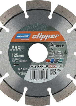 Disque à tronçonner diamanté NORTON CLIPPER 4 x 4 Explorer Ø 125 mm alésage 22,23 mm (4000818800)