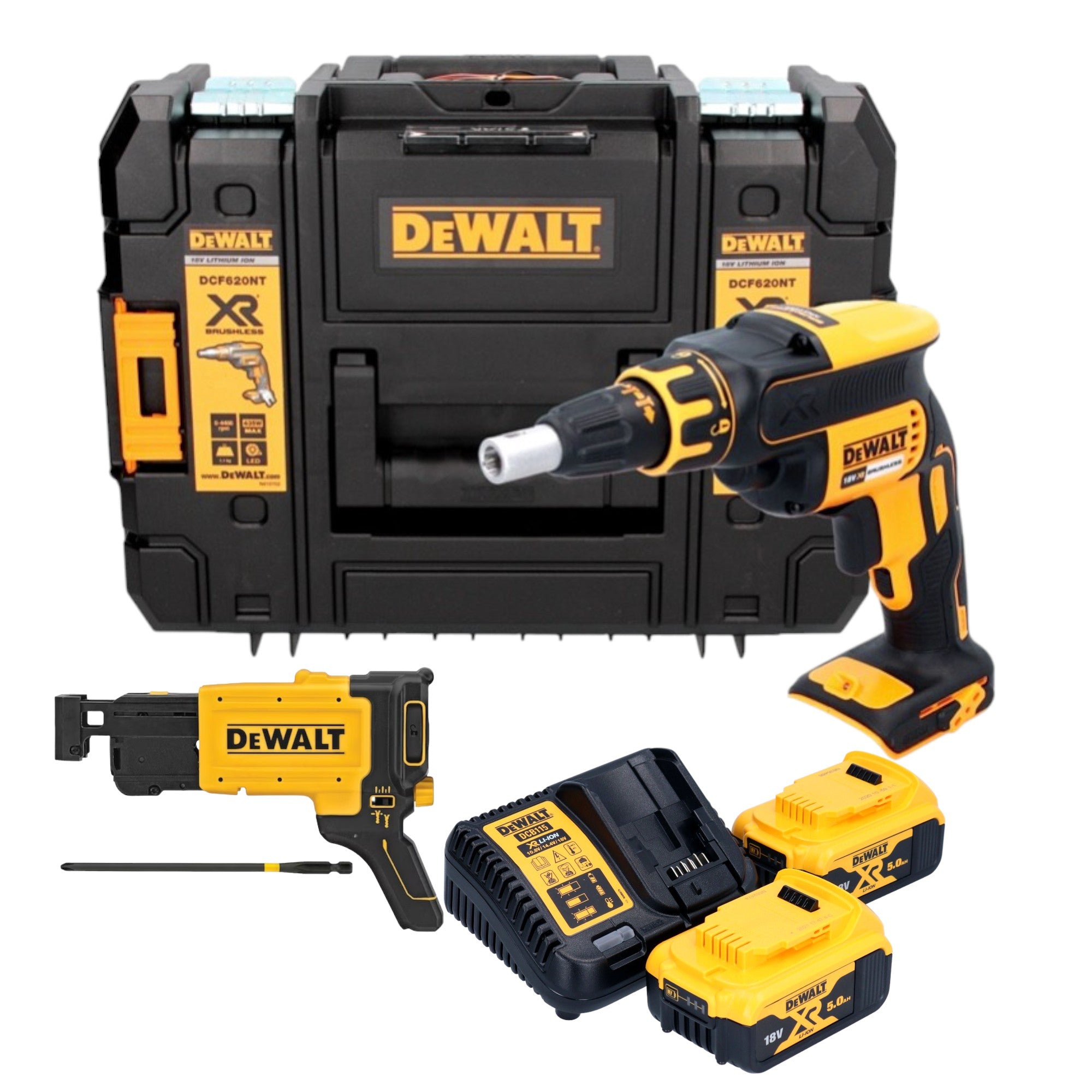 DeWalt DCF 620 P2T Akku Trockenbauschrauber 18 V 30 Nm Brushless 2x Akku 5 0 Ah Ladegeraet TSTAK 0 - toolbrothers