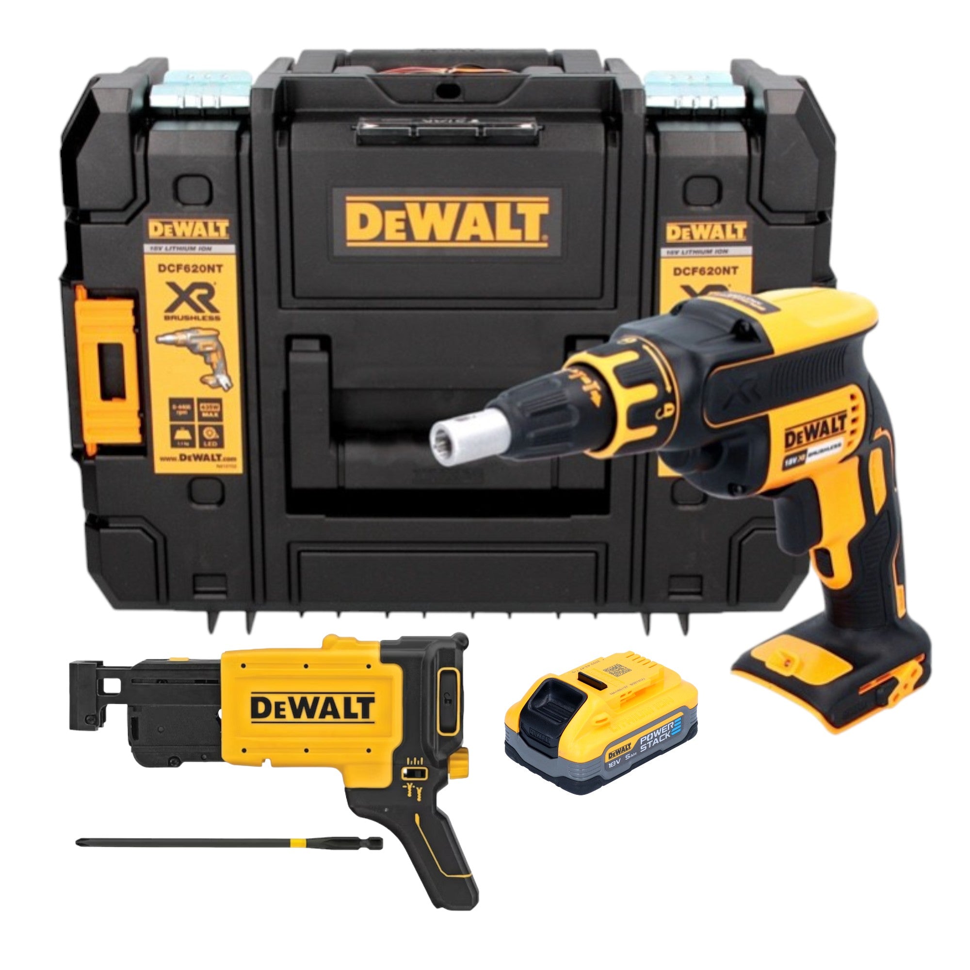 DeWalt DCF 620 NT Akku Trockenbauschrauber 18 V 30 Nm Brushless 1x Powerstack Akku 5 0 Ah TSTAK ohne Ladegeraet 0 - toolbrothers