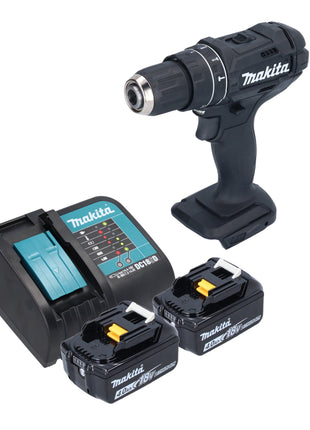 Makita DHP 482 SMB Perceuse-visseuse à percussion sans fil 18 V 62 Nm noire + 2x batterie 4,0 Ah + chargeur