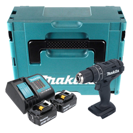 Makita DHP 482 SFJB Perceuse-visseuse à percussion sans fil 18 V 62 Nm noire + 2x batterie 3,0 Ah + chargeur + Makpac