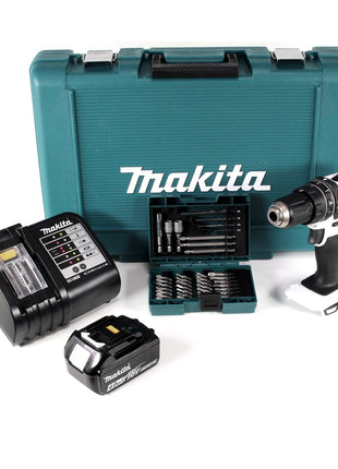 Makita DHP 482 SM1W Akku Schlagbohrschrauber 18 V 62Nm im Transportkoffer + 4,0 Ah Akku + Ladegerät + 38 tlg. Bit- & Bohrer Set - Toolbrothers