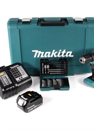 Makita DHP 483 SM1 Akku Schlagbohrschrauber 18 V 40Nm im Transportkoffer + 1x 4,0 Ah Akku + Ladegerät + 38 tlg. Bit- & Bohrer Set - Toolbrothers