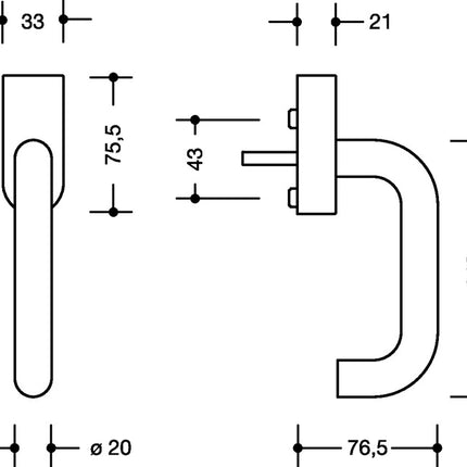 Poignée de fenêtre HEWI 111XAFGA.1 en acier inoxydable mat (8000645773)