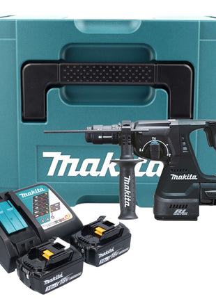 Makita DHR 243 RFJ B Marteau combiné sans fil 18 V 2,0 J SDS-Plus noir + 2x batterie 3,0 Ah + chargeur + mandrin à serrage rapide + Makpac