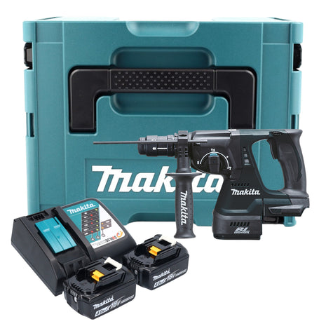 Makita DHR 243 RMJ B Marteau combiné sans fil 18 V 2,0 J SDS-Plus noir + 2x batterie 4,0 Ah + chargeur + mandrin à serrage rapide + Makpac