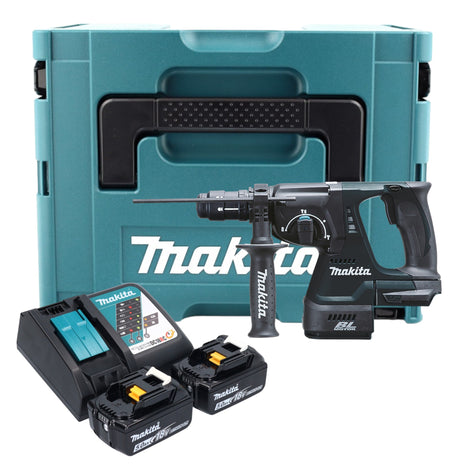 Makita DHR 243 RTJ B Marteau combiné sans fil 18 V 2,0 J SDS-Plus noir + 2x batterie 5,0 Ah + chargeur + mandrin à serrage rapide + Makpac