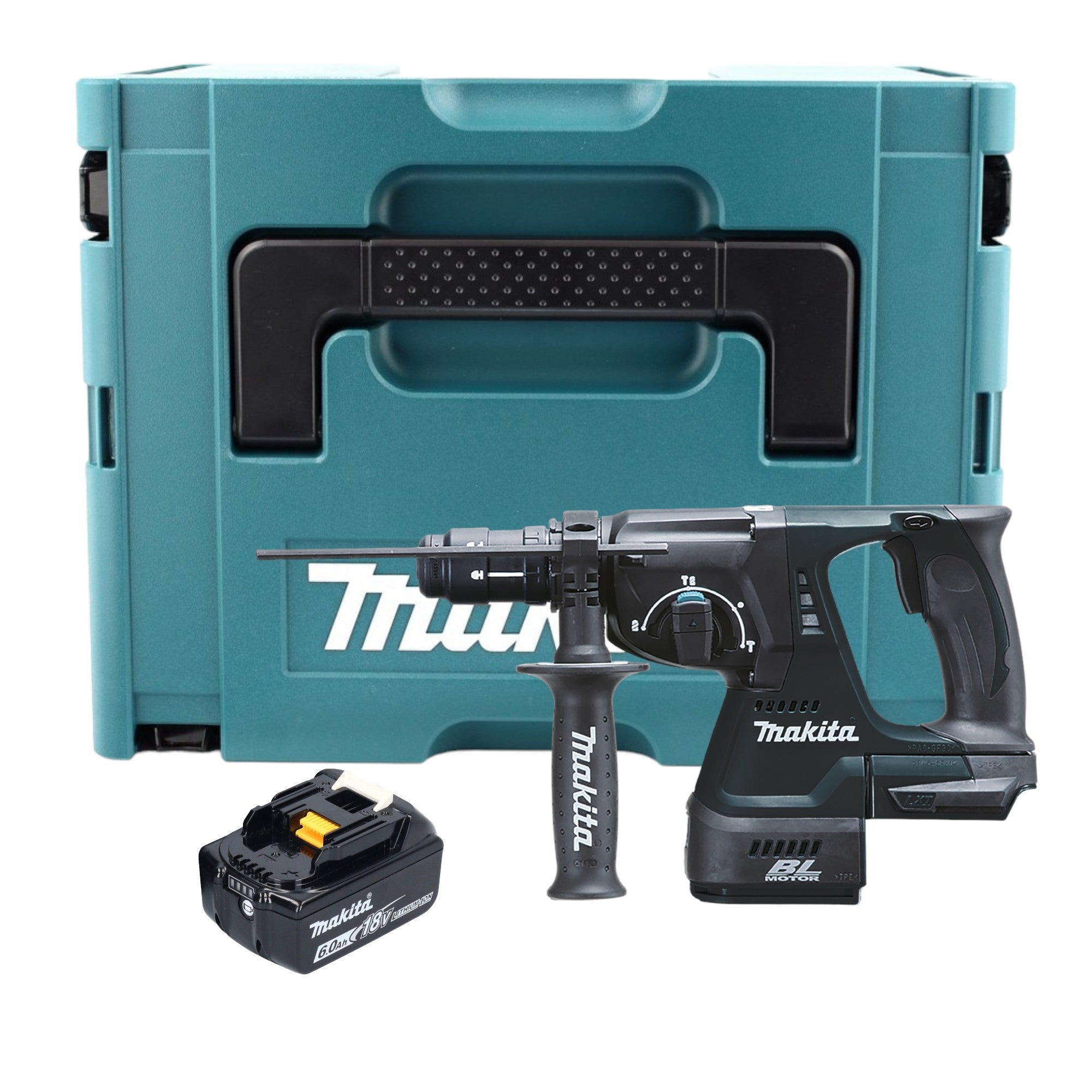 Makita DHR 243 G1J B Akku Kombihammer 18 V 2 0 J SDS Plus schwarz 1x Akku 6 0 Ah Schnellwechselfutter Makpac ohne Ladegeraet 0 - toolbrothers