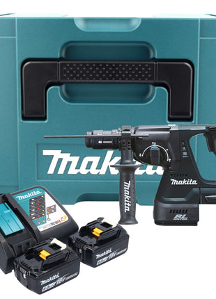 Makita DHR 243 RGJ B Marteau combiné sans fil 18 V 2,0 J SDS-Plus noir + 2x batterie 6,0 Ah + chargeur + mandrin à serrage rapide + Makpac