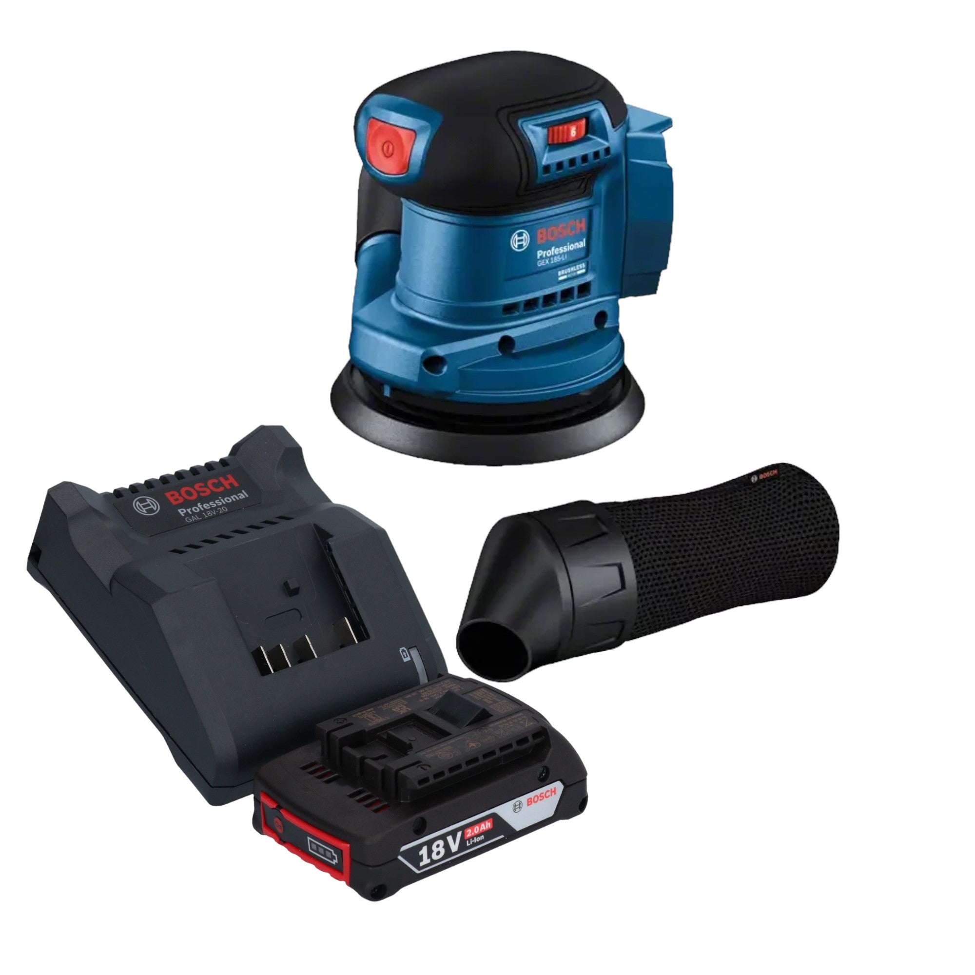 Bosch GEX 185 LI Professional Akku Exzenterschleifer 18 V 125 mm Brushless 1x Akku 2 0 Ah Ladegeraet 0 - toolbrothers