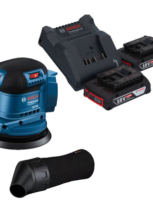 Ponceuse excentrique à batterie Bosch GEX 185-LI Professional 18 V 125 mm sans balai + 2x batteries 2,0 Ah + chargeur