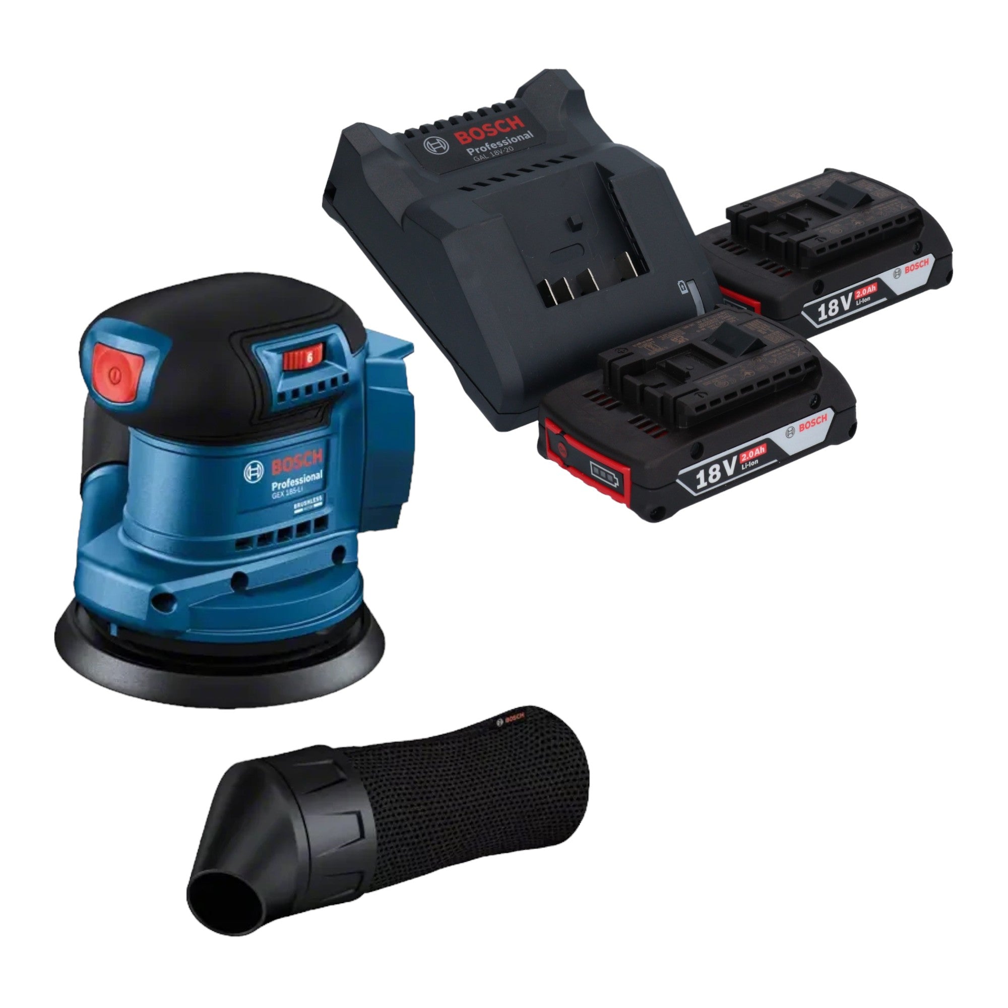 Bosch GEX 185 LI Professional Akku Exzenterschleifer 18 V 125 mm Brushless 2x Akku 2 0 Ah Ladegeraet 0 - toolbrothers