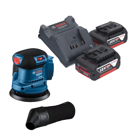 Lijadora excéntrica a batería Bosch GEX 185-LI Professional 18 V 125 mm sin escobillas + 2x baterías 5,0 Ah + cargador