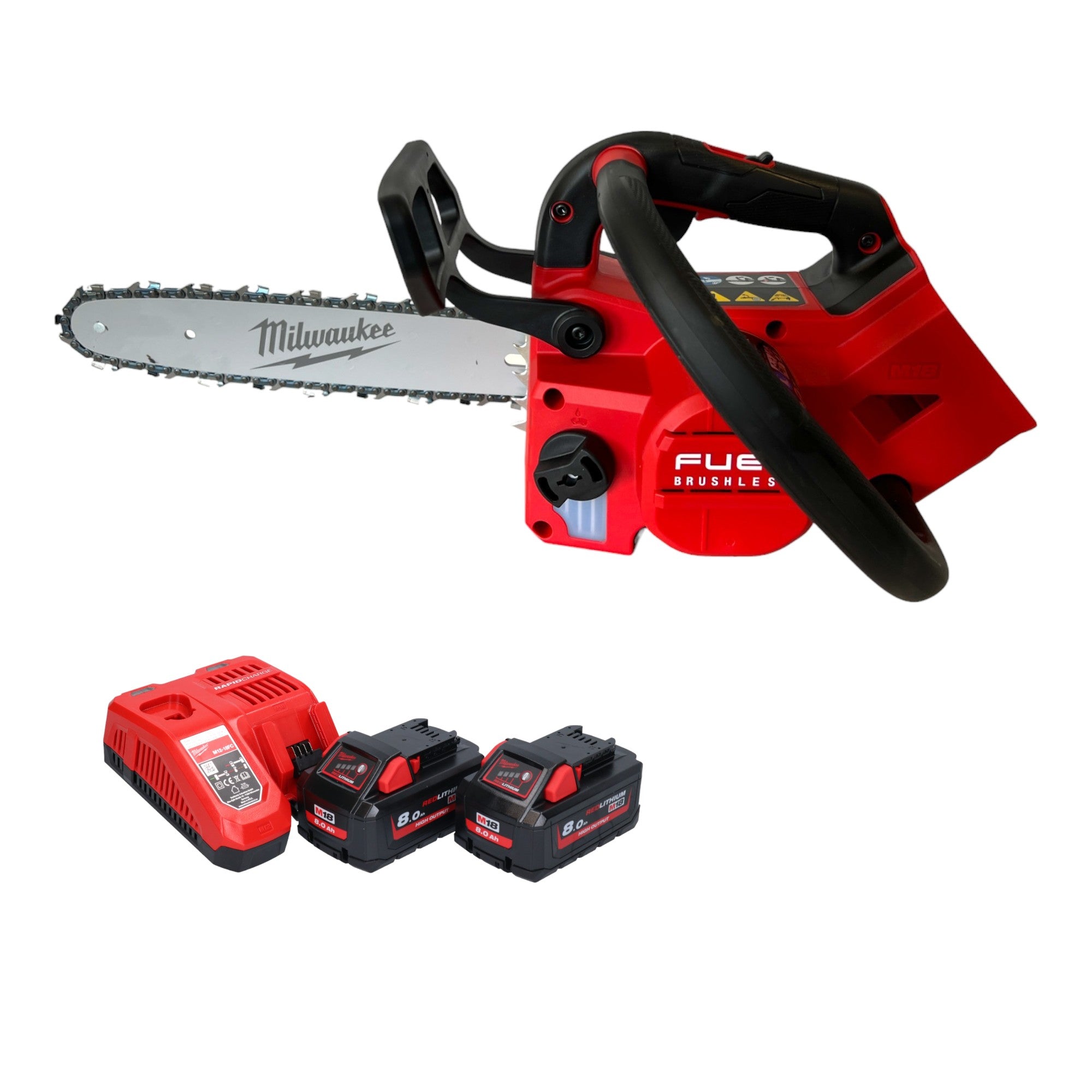 Milwaukee M18 FTHCHS30 802 Akku Einhand Kettensaege 18 V 30 cm 4933479587 2x Akku 8 0 Ah Ladegeraet 0 - toolbrothers