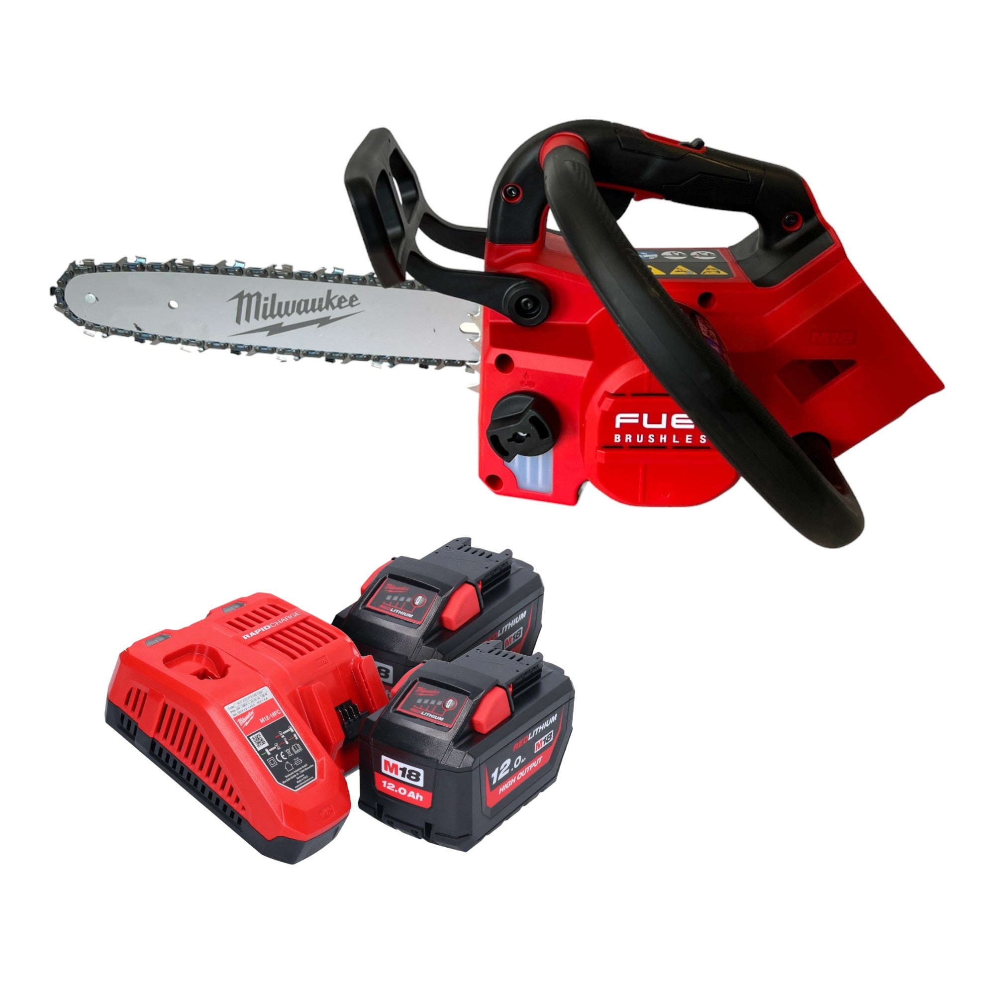 Milwaukee M18 FTHCHS30 122 Akku Einhand Kettensaege 18 V 30 cm 2x Akku 12 0 Ah Ladegeraet 0 - toolbrothers