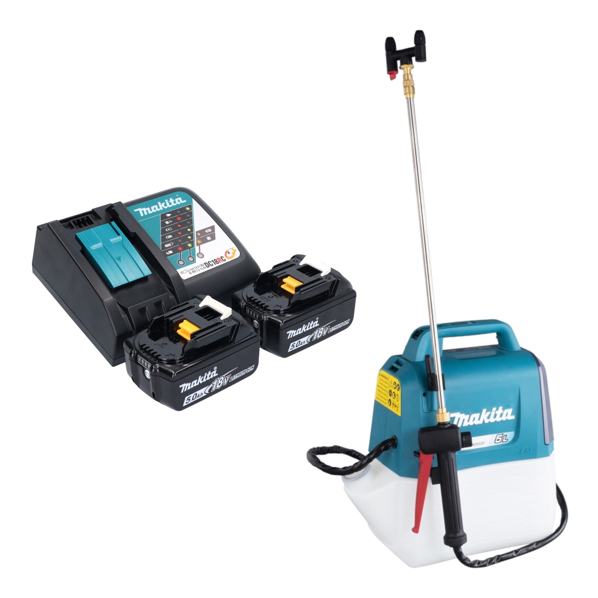 Makita DUS 054 RT2 Akku Druckspritze 18 V 5 0 l 3 0 bar 2x Akku 5 0 Ah Ladegeraet 0 - toolbrothers