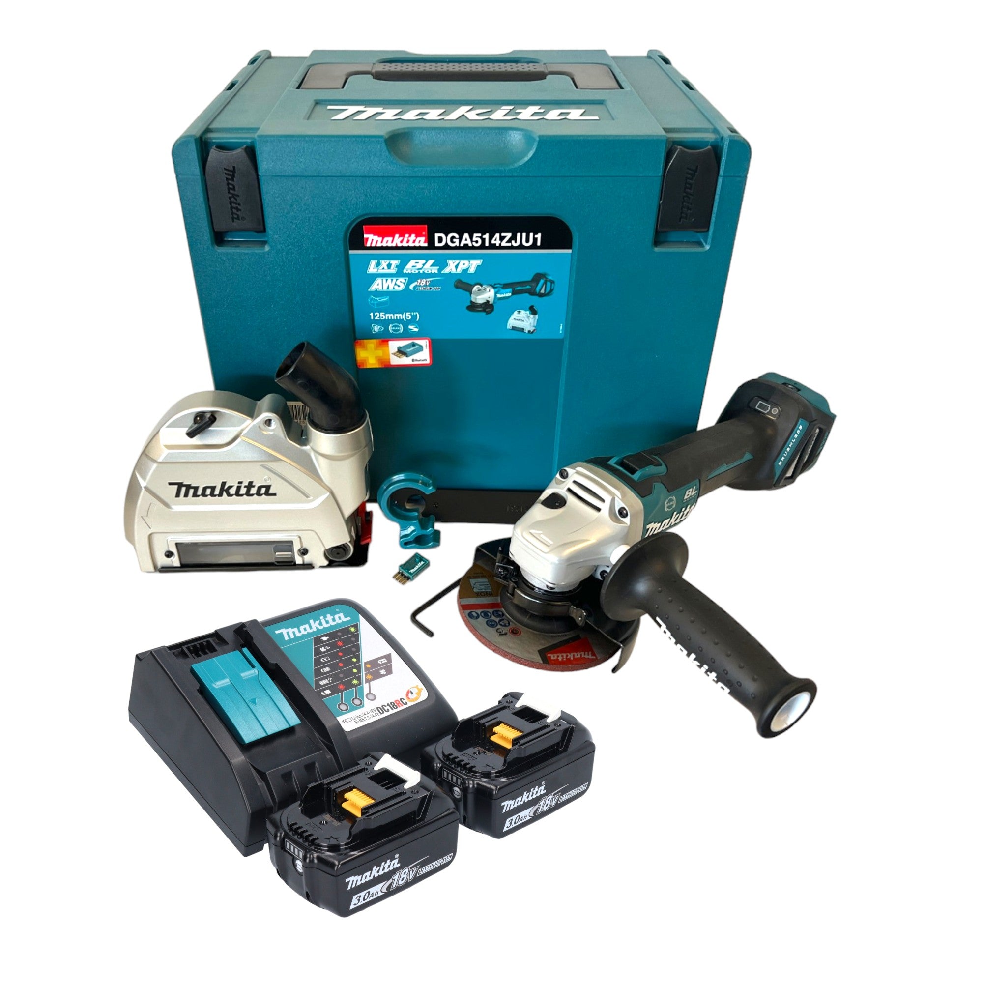Makita DGA 514 RFJU1 Akku Winkelschleifer 18 V 125 mm Brushless 2x Akku 3 0 Ah Ladegeraet Makpac 0 - toolbrothers