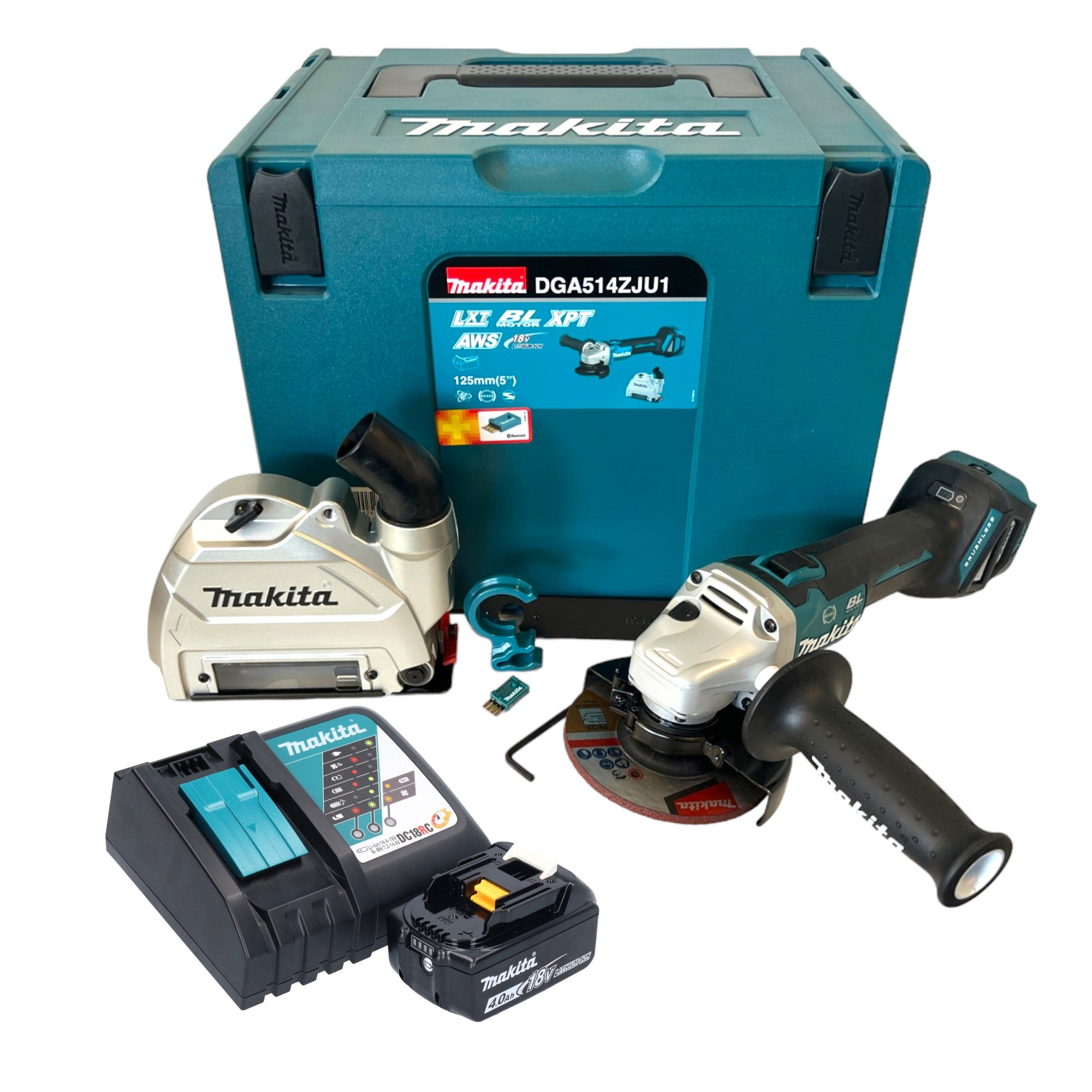 Makita DGA 514 RM1JU1 Akku Winkelschleifer 18 V 125 mm Brushless 1x Akku 4 0 Ah Ladegeraet Makpac  0 - toolbrothers