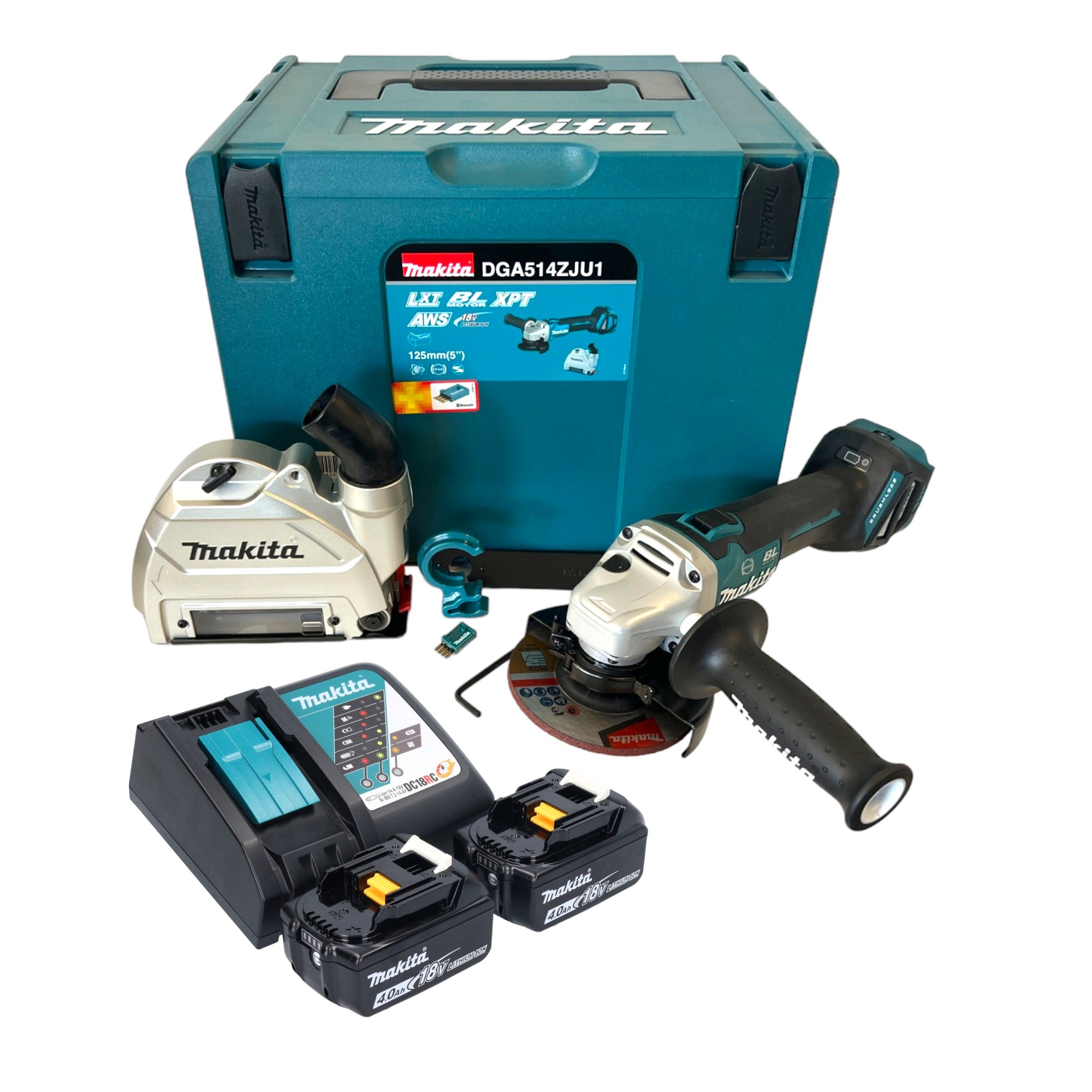 Makita DGA 514 RMJU1 Akku Winkelschleifer 18 V 125 mm Brushless 2x Akku 4 0 Ah Ladegeraet Makpac  0 - toolbrothers
