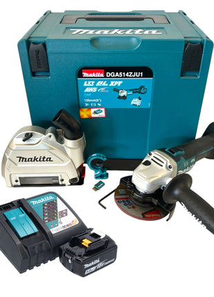 Makita DGA 514 RT1JU1 Akumulatorowa szlifierka kątowa 18 V 125 mm bezszczotkowa + 1x akumulator 5,0 Ah + ładowarka + Makpac