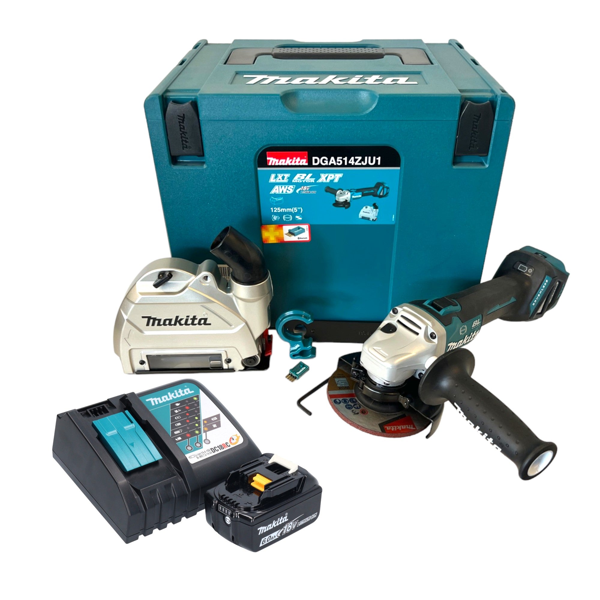 Makita DGA 514 RG1JU1 Akku Winkelschleifer 18 V 125 mm Brushless 1x Akku 6 0 Ah Ladegeraet Makpac 0 - toolbrothers