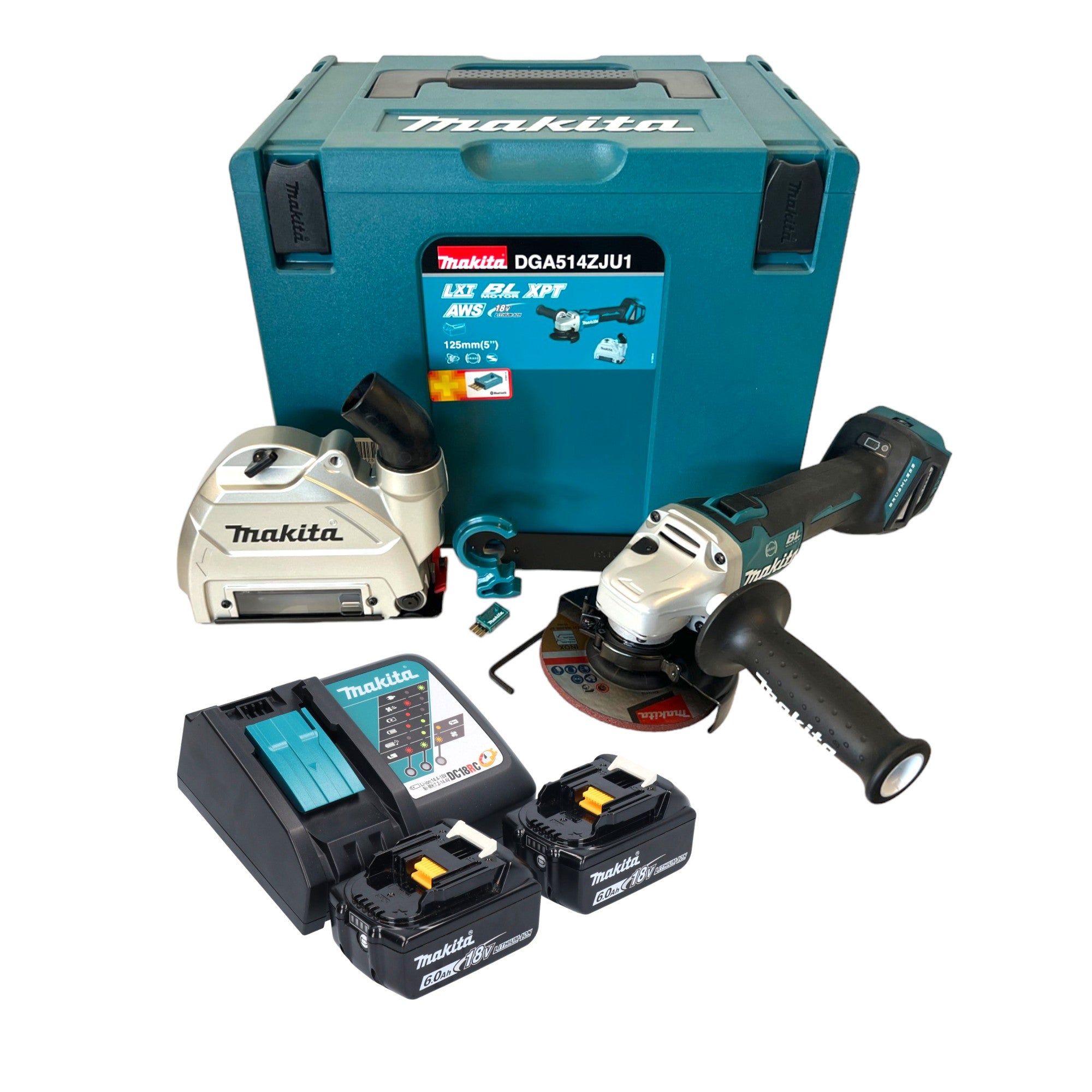 Makita DGA 514 RGJU1 Akku Winkelschleifer 18 V 125 mm Brushless 2x Akku 6 0 Ah Ladegeraet Makpac 0 - toolbrothers